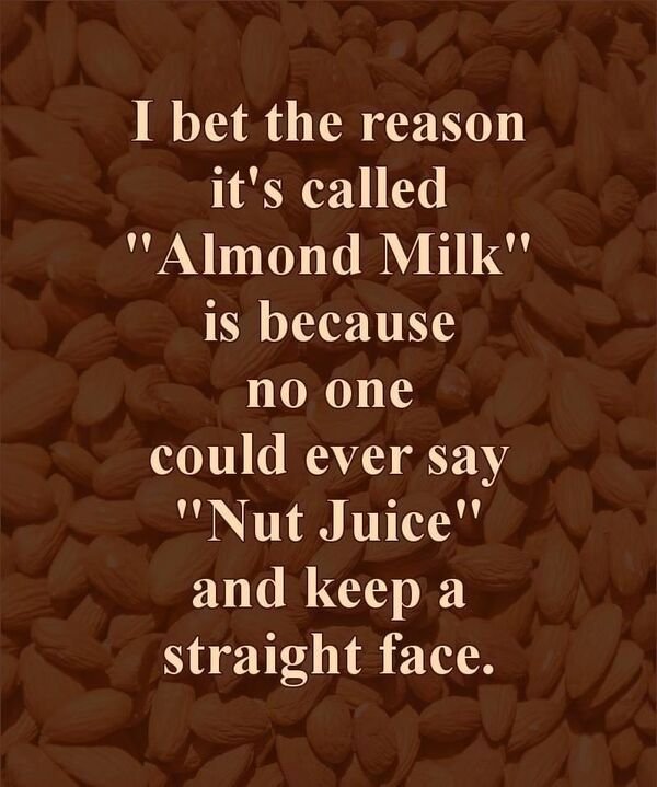 funny pics - I bet the reason it's called almond milk is because no one could ever say nut juice and keep a straight face