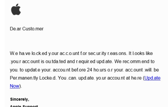 paper - De ar Customer We have locked your account for security reasons. It Looks your account is outdated and required update. We recommend to you to update your account before 24 hours or your account will be Permanently Locked. You can update your acco