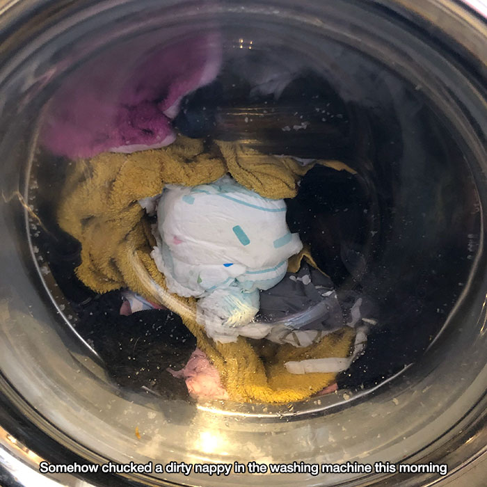 Somehow chucked a dirty nappy in the washing machine this morning