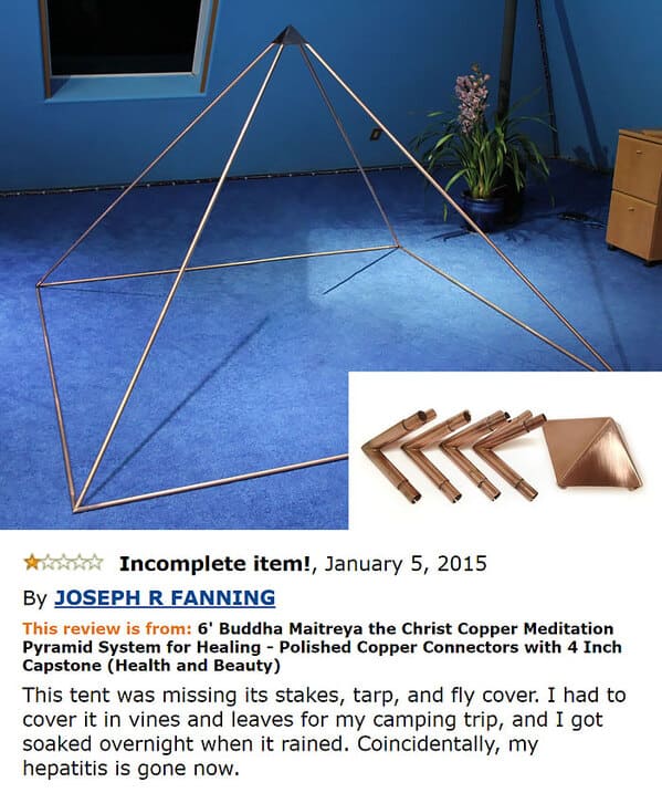 make pyramid for meditation - Incomplete item!, By Joseph R Fanning This review is from 6' Buddha Maitreya the Christ Copper Meditation Pyramid System for Healing Polished Copper Connectors with 4 Inch Capstone Health and Beauty This tent was missing its 
