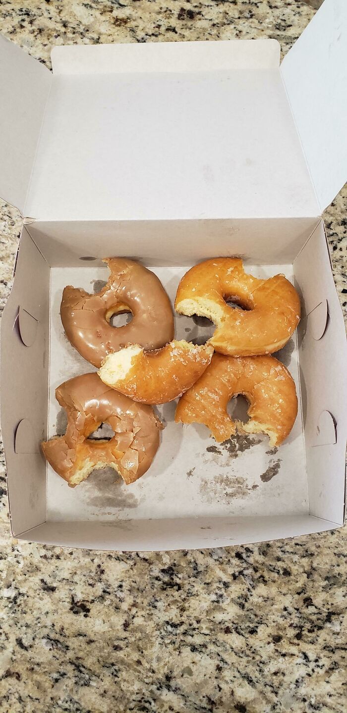 funny bad roommate pics - half eaten donuts in a box