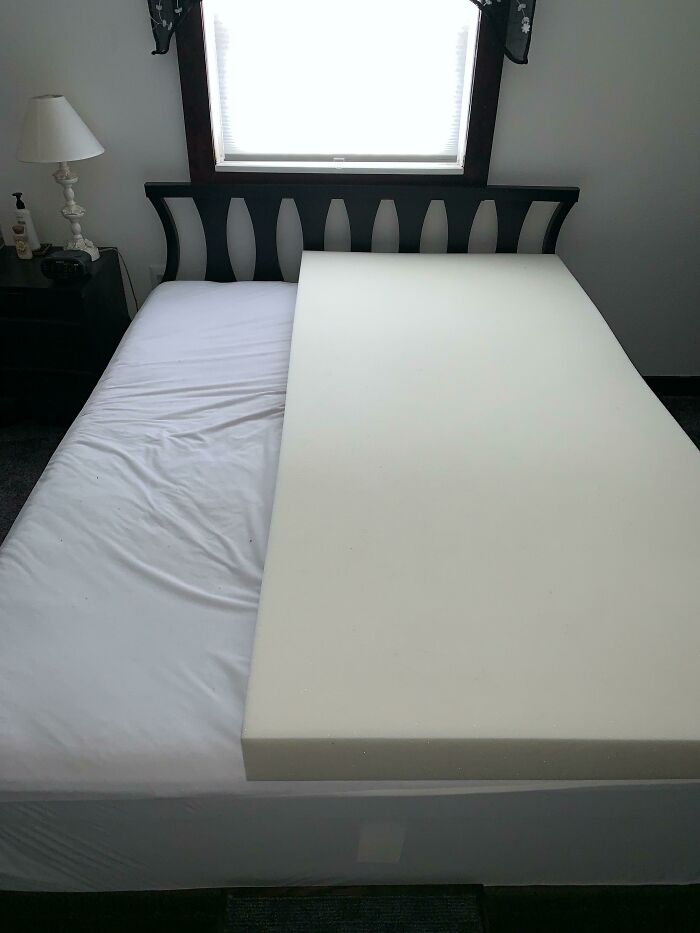 funny bad roommate pics - memory foam mattress only for one side of the bed