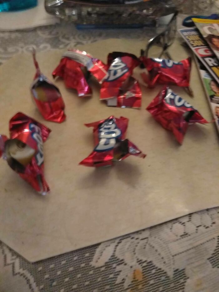 funny bad roommate pics - opened candy wrappers