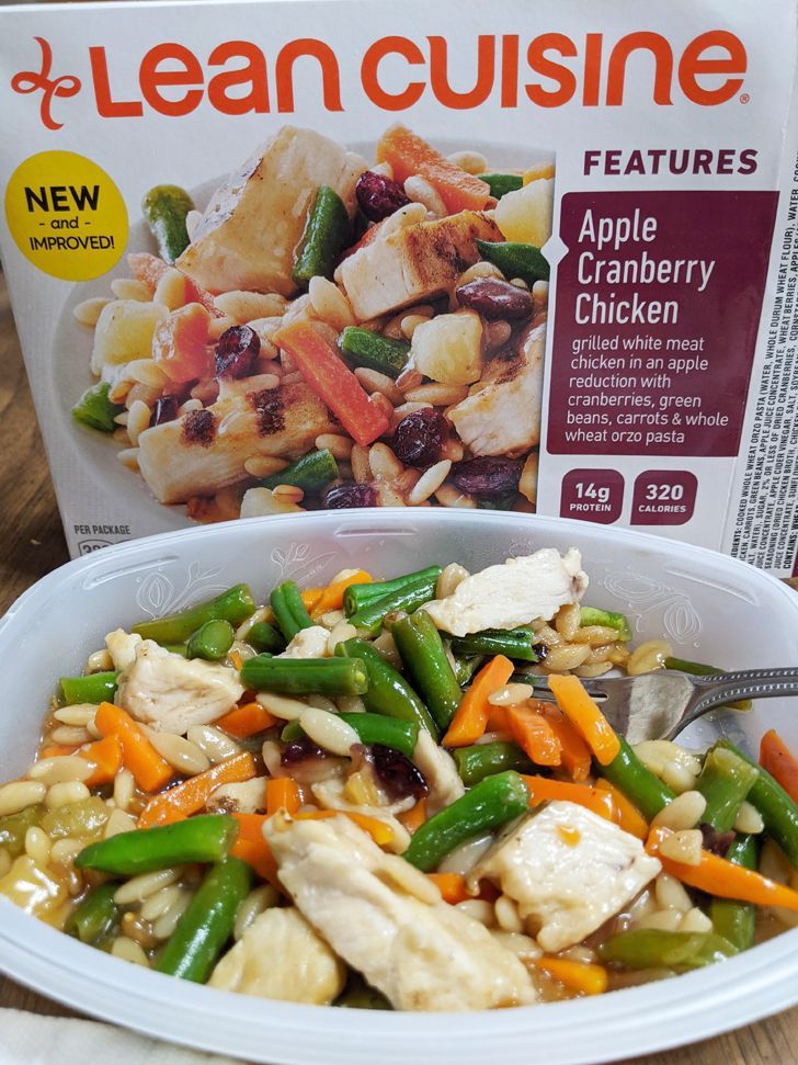 lean cuisine apple cranberry chicken - deLean Cuisine Features New and Improved! Apple Cranberry Chicken grilled white meat chicken in an apple reduction with cranberries, green beans, carrots & whole wheat orzo pasta 14g 320 Otein Calories Per Package On
