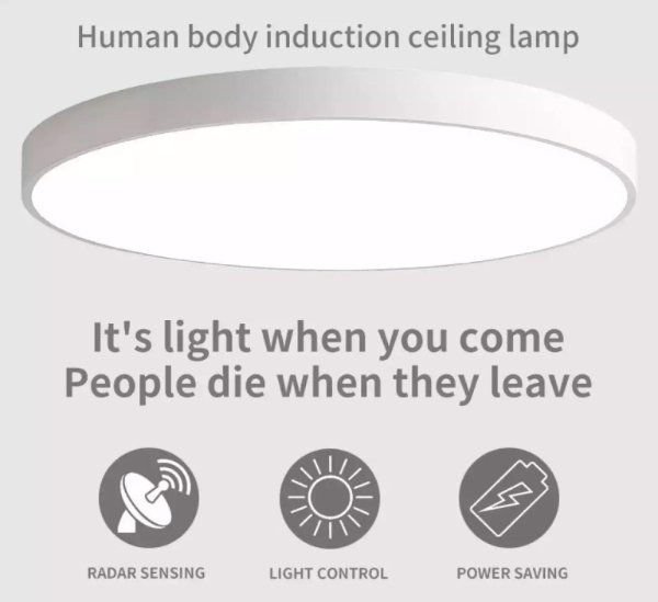 Human body induction ceiling lamp It's light when you come People die when they leave Radar Sensing Light Control Power Saving