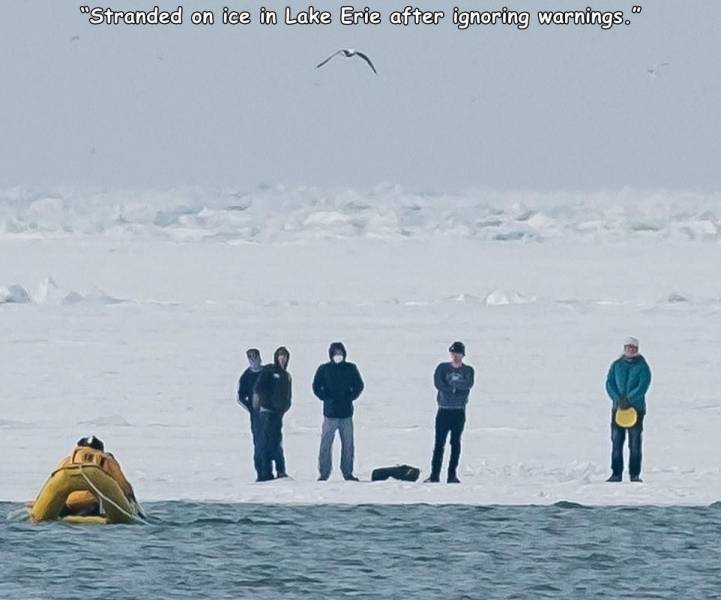 arctic - "Stranded on ice in Lake Erie after ignoring warnings.