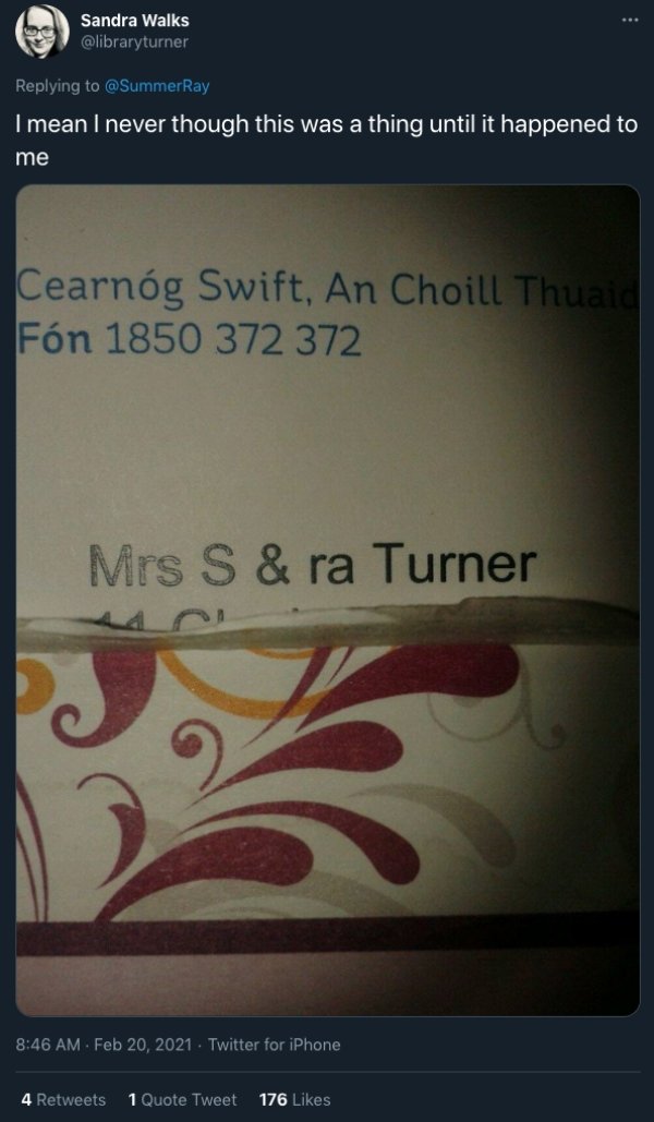 poster - Sandra Walks I mean I never though this was a thing until it happened to me Cearng Swift, An Choill Thuaid Fn 1850 372 372 Mrs S & ra Turner . Twitter for iPhone 4 1 Quote Tweet 176