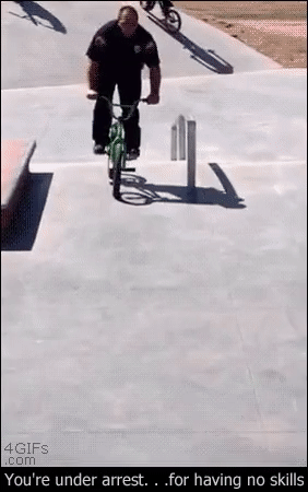 cool stuff - cop on a bicycle gif - You're under arrest...for having no skills