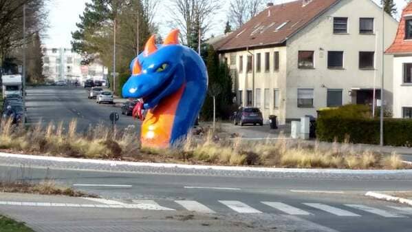 “The dragon statue in the middle of a roundabout in my city”