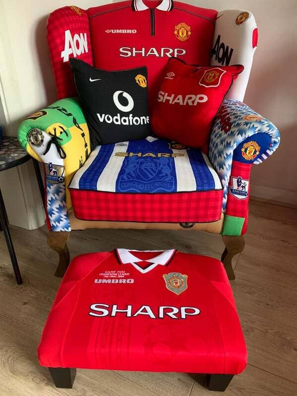 This chair made from football shirts is well made and hideous