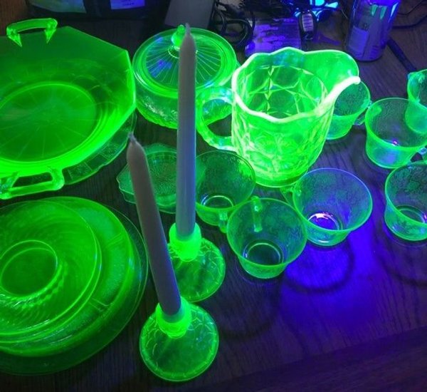 “Old glassware that has uranium mixed in it glows under a black light.”