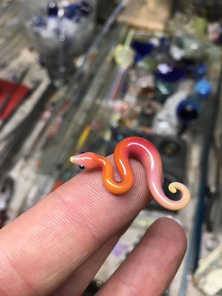 “Tiny snake I made out of glass.”