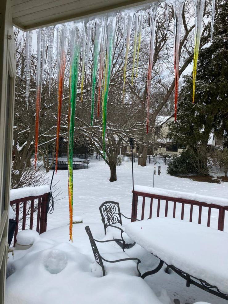 “My dad put food coloring on icicles.”