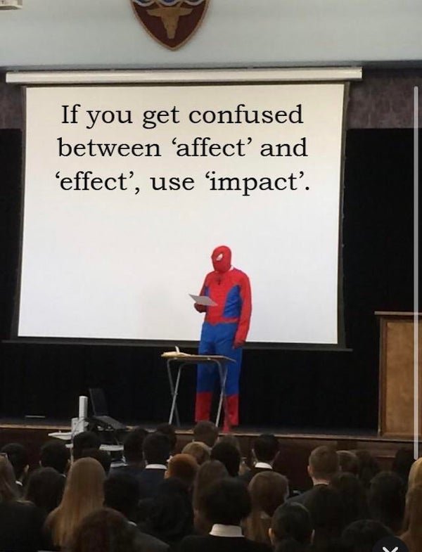 teaching spiderman template - If you get confused between 'affect' and 'effect', use 'impact'.