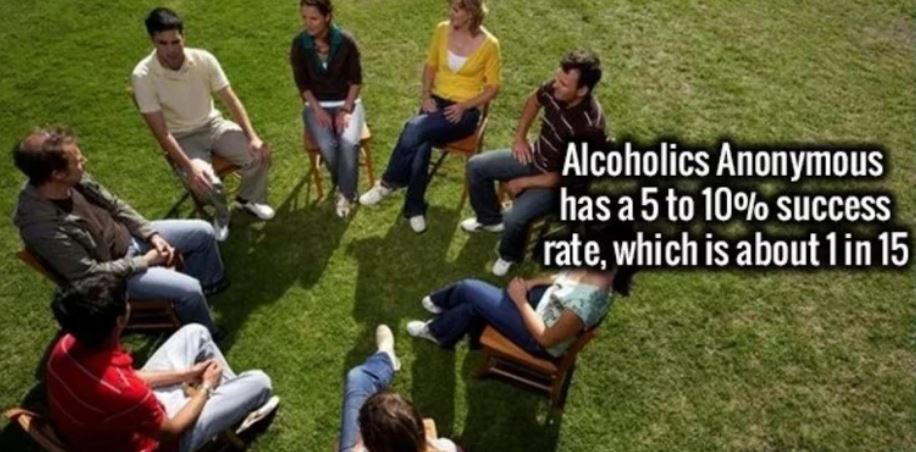grass - Alcoholics Anonymous has a 5 to 10% success rate, which is about 1 in 15