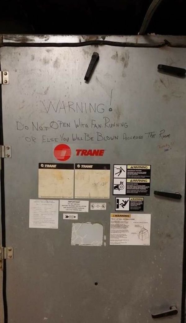 trane - Warning Do Not Open With Fan Running Or Else You Will Be Blown Accross The Room Trane Trane Otrane Awarning Awarning Bang Wportant Awarino 10