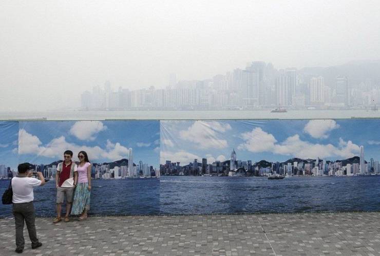 fake skyline in hong kong