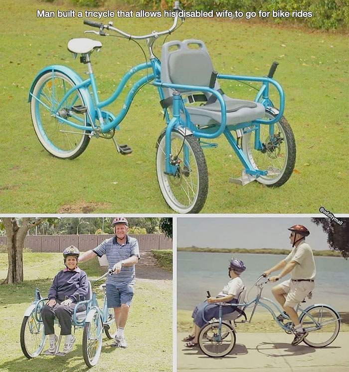 Bicycle - Man built a tricycle that allows his disabled wife to go for bike rides