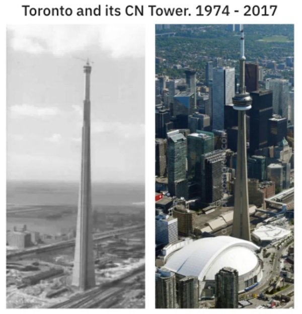 cool historic photographs - toronto canada and its Cn Tower. 1974 2017