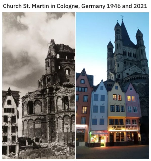 cool historic photographs - Church St. Martin in Cologne, Germany 1946 and 2021