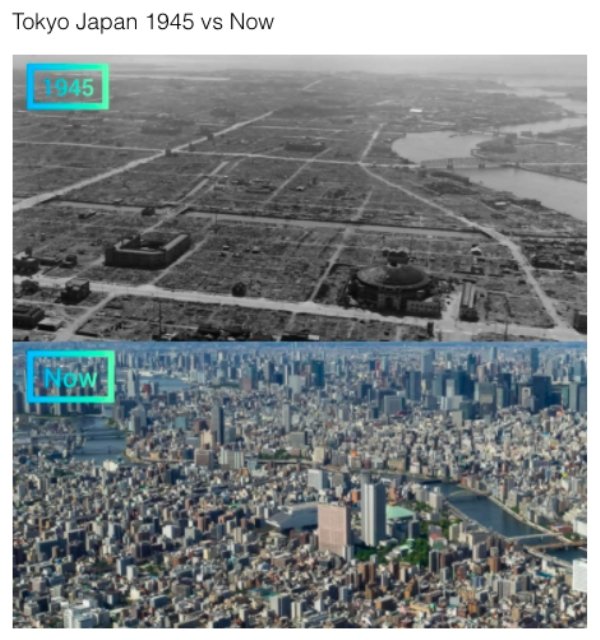 cool historic photographs - Tokyo Japan 1945 vs Now