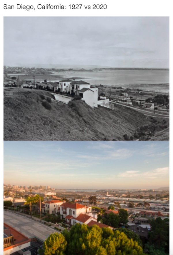 cool historic photographs - San Diego, California 1927 vs 2020