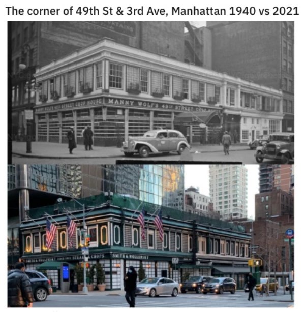cool historic photographs - The corner of 49th St & 3rd Ave, Manhattan 1940 vs 2021