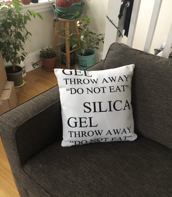 cushion - Shel Lery Gel Throw Away Do Not Eat" Silica Gel Throw Away "Do Not Eat