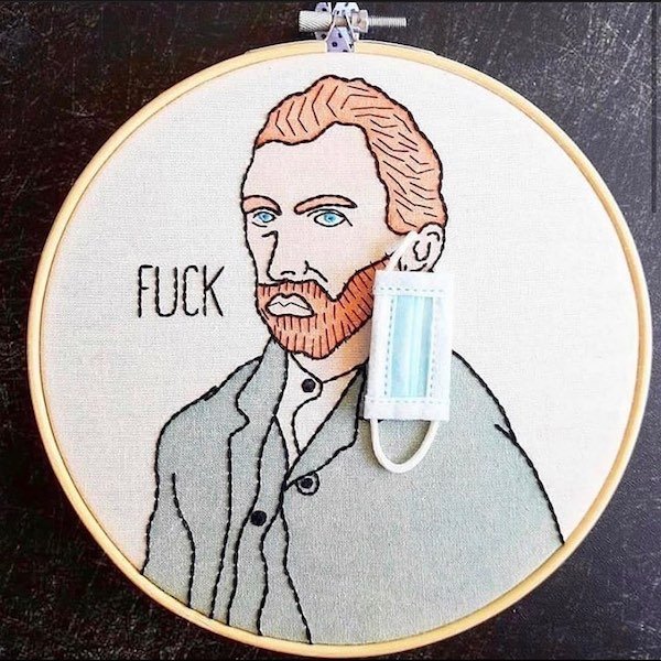 van gogh face mask embroidery - Za Fuck