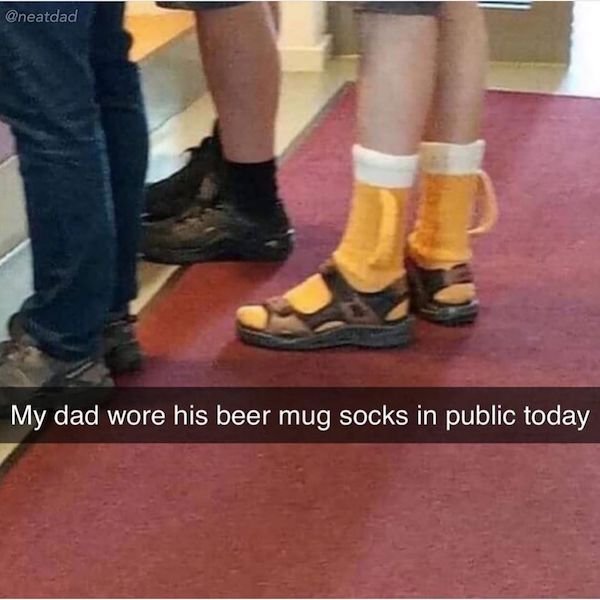 My dad wore his beer mug socks in public today