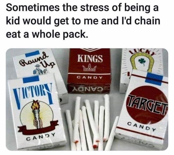 candy cigarettes - Sometimes the stress of being a kid would get to me and I'd chain eat a whole pack. Round Kings Candy Aanvo Victory Target Candy Candy
