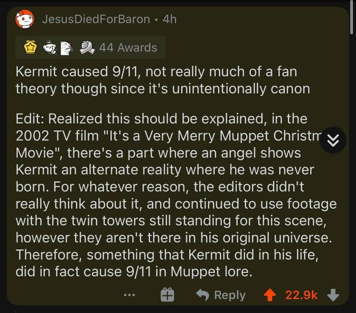 funny posts - Kermit caused 911, not really much of a fan theory though since it's unintentionally canon - Realized this should be explained, in the 2002 Tv film