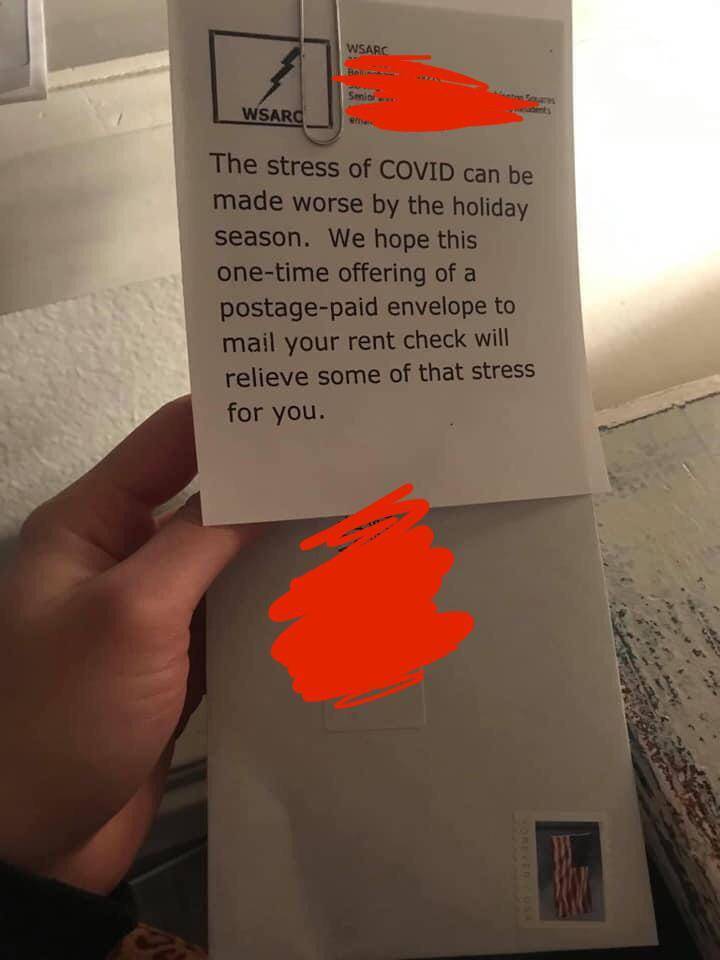 wsarc rent envelope - Wsarc Smit Wsarc The stress of Covid can be made worse by the holiday season. We hope this onetime offering of a postagepaid envelope to mail your rent check will relieve some of that stress for you.