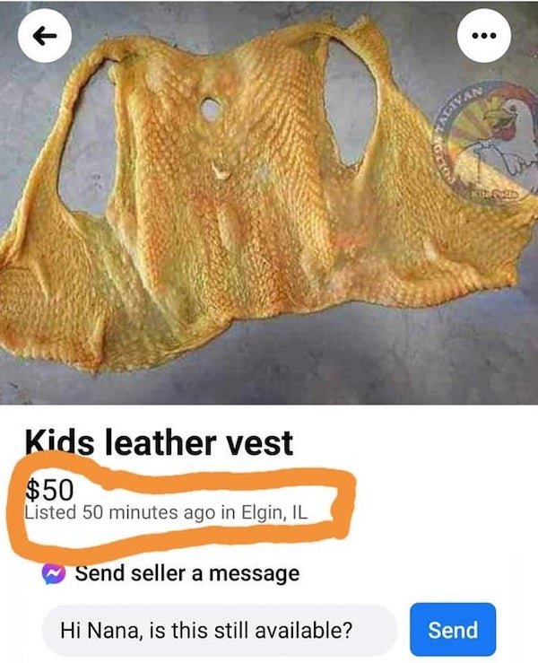 Kids leather vest $50 Listed 50 minutes ago in Elgin, Il Send seller a message Hi Nana, is this still available? Send