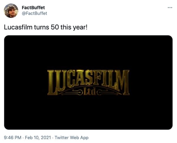 teluk penyu - ... .. FactBuffet Lucasfilm turns 50 this year! Tucasirily SLtda . Twitter Web App