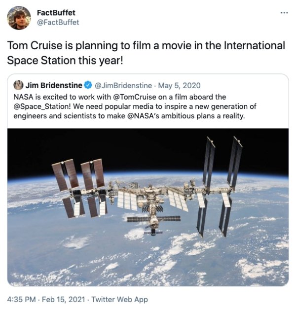 indian space station - FactBuffet Tom Cruise is planning to film a movie in the International Space Station this year! Jim Bridenstine Nasa is excited to work with on a film aboard the ! We need popular media to inspire a new generation of engineers and s