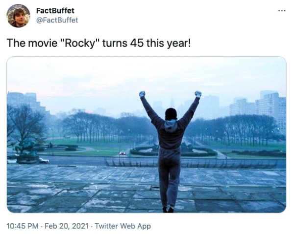 rocky 1 - B. FactBuffet The movie "Rocky" turns 45 this year! . Twitter Web App