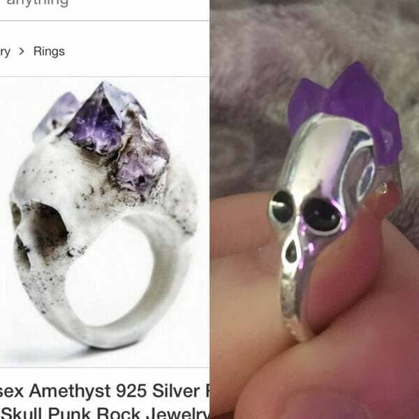 stone skull ring - ry > Rings sex Amethyst 925 Silver Skull Punk Rock Jewelry