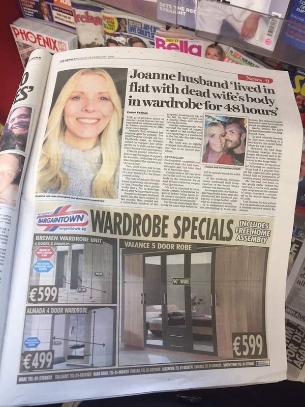 newspaper - Co Sets The Reco Strakt Of Em leelagt Phoenix GRAlla Sexiene het News Joanne husband lived in flatwith dead wife's body in wardrobe for 48 hours &aargin The de Stranoled enduro Thuhe whe Sarthe tha Bargaintown Wardrobe Specials sargantown.ie I