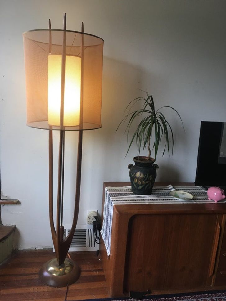 “This is my best find ever: a teak Modeline floor lamp for $10. It sells online for anywhere between $1,500 and $1,800.”