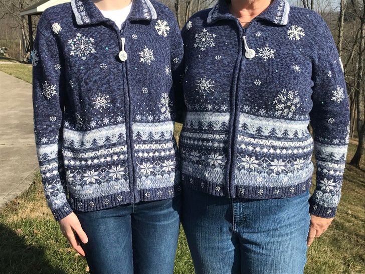 “Found at a local Goodwill: an exact copy of the sweater my mom has owned for at least a couple of decades.”