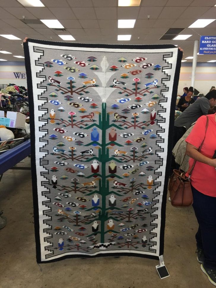 “A Navajo rug I found at Goodwill — I got it for $1.49. Other rugs by the same weaver are valued at a minimum of $2,500!”