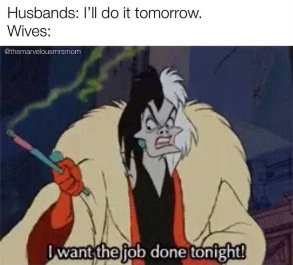 cartoon - Husbands I'll do it tomorrow. Wives I want the job done tonight!