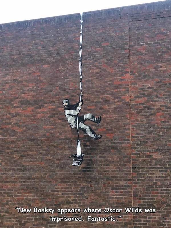 wood - "New Banksy appears where Oscar Wilde was imprisoned. Fantastic.