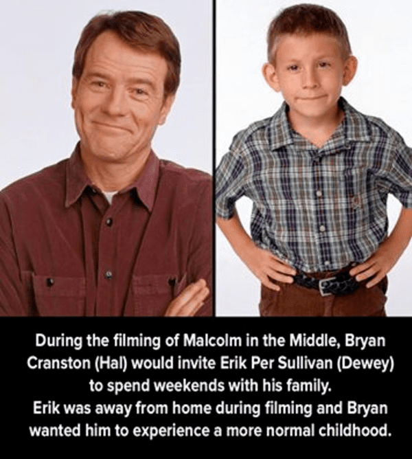 bryan cranston malcom - During the filming of Malcolm in the Middle, Bryan Cranston Hal would invite Erik Per Sullivan Dewey to spend weekends with his family. Erik was away from home during filming and Bryan wanted him to experience a more normal childho