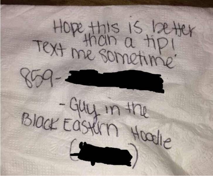 handwriting - Hope this is better than a tip! Text me sometime , Black Eastern Hoolle Guy in the