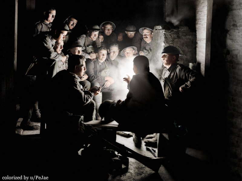 infantrymen of the 1st australian division during a rest in the dugouts at ypres 1917 photo t - colorized by uPeJae