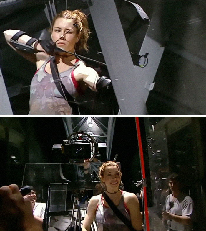 TIL on the set of Blade: Trinity, Jessica Biel was supposed to fire an arrow directly at the camera, so the camera was surrounded by Plexiglass except for a 2" x 2" square in front of the camera lens. Biel managed to shoot the arrow through the hole and destroy the $300,000 camera.