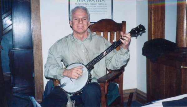 “Some location scouts decided to use my parents’ house for a couple scenes in the Steve Martin/Laura Dern/Helena Bonham Carter movie “Novocaine”. My dad was and is a pretty good banjo player, and he asked Steve to sign two of his banjos. He did, but then they jammed for about 20 minutes in our living room, Helena Bonham Carter sitting on the floor fawning over Steve Martin and half the crew standing around watching as well.”