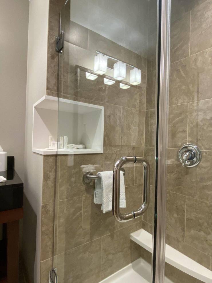 “This hotel I’m staying at has the shower shelf accessible from both inside as well as outside.”